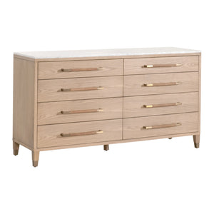 Essentials For Living Cambria 8-drawer Double Dresser With Marble Top & Aged Brass Accents - Elegant Storage Solution Natural Oak,Bianco Marble,Aged Brass Solid Oak Wood,Oak Veneer,Solid Marble,Mdf, Stainless Steel 5252.Nat-oak/Bia
