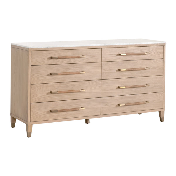Essentials For Living Cambria 8-drawer Double Dresser With Marble Top & Aged Brass Accents - Elegant Storage Solution Natural Oak,Bianco Marble,Aged Brass Solid Oak Wood,Oak Veneer,Solid Marble,Mdf, Stainless Steel 5252.Nat-oak/Bia