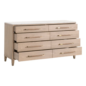 Essentials For Living Cambria 8-drawer Double Dresser With Marble Top & Aged Brass Accents - Elegant Storage Solution Natural Oak,Bianco Marble,Aged Brass Solid Oak Wood,Oak Veneer,Solid Marble,Mdf, Stainless Steel 5252.Nat-oak/Bia