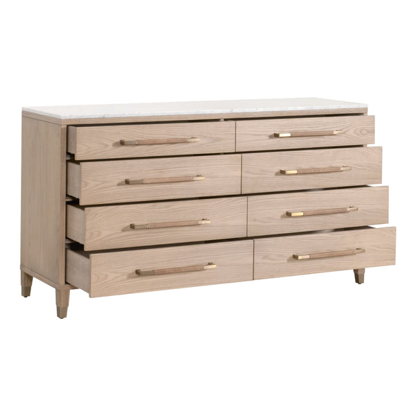 Essentials For Living Cambria 8-drawer Double Dresser With Marble Top & Aged Brass Accents - Elegant Storage Solution Natural Oak,Bianco Marble,Aged Brass Solid Oak Wood,Oak Veneer,Solid Marble,Mdf, Stainless Steel 5252.Nat-oak/Bia