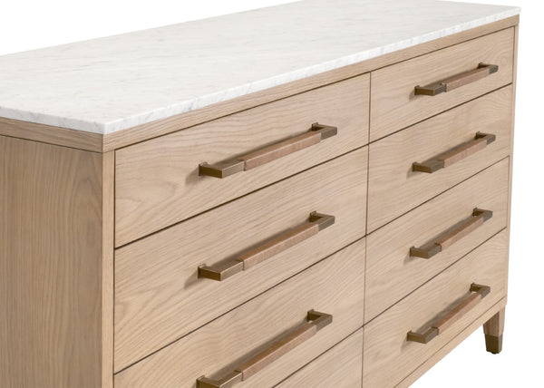 Essentials For Living Cambria 8-drawer Double Dresser With Marble Top & Aged Brass Accents - Elegant Storage Solution Natural Oak,Bianco Marble,Aged Brass Solid Oak Wood,Oak Veneer,Solid Marble,Mdf, Stainless Steel 5252.Nat-oak/Bia