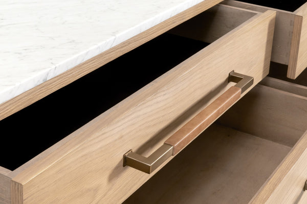 Essentials For Living Cambria 8-drawer Double Dresser With Marble Top & Aged Brass Accents - Elegant Storage Solution Natural Oak,Bianco Marble,Aged Brass Solid Oak Wood,Oak Veneer,Solid Marble,Mdf, Stainless Steel 5252.Nat-oak/Bia