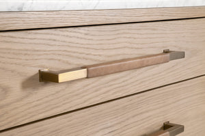 Essentials For Living Cambria 8-drawer Double Dresser With Marble Top & Aged Brass Accents - Elegant Storage Solution Natural Oak,Bianco Marble,Aged Brass Solid Oak Wood,Oak Veneer,Solid Marble,Mdf, Stainless Steel 5252.Nat-oak/Bia