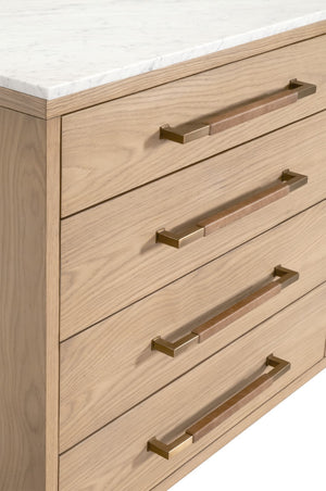 Essentials For Living Cambria 8-drawer Double Dresser With Marble Top & Aged Brass Accents - Elegant Storage Solution Natural Oak,Bianco Marble,Aged Brass Solid Oak Wood,Oak Veneer,Solid Marble,Mdf, Stainless Steel 5252.Nat-oak/Bia