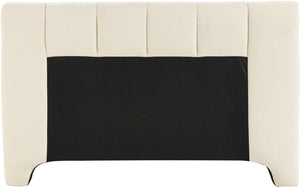Meridian Furniture Camila Channel Tufted Chenille Full Upholstered Bed Sculpted Headboard Modern Bedroom Frame Beige CamilaBeige-F