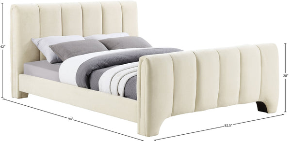 Meridian Furniture Camila Channel Tufted King Bed Chenille Upholstered Headboard for Modern Master Bedroom Beige CamilaBeige-K