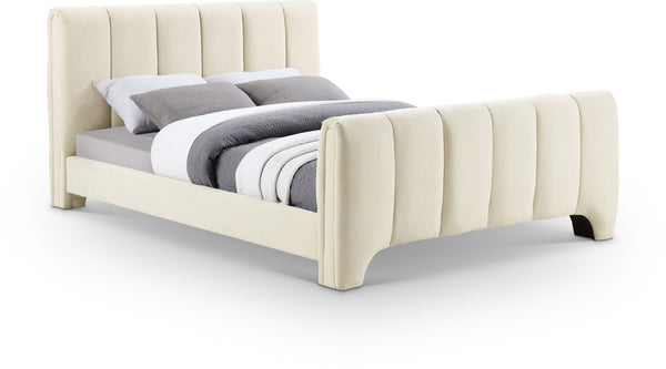 Meridian Furniture Camila Channel Tufted King Bed Chenille Upholstered Headboard for Modern Master Bedroom Beige CamilaBeige-K