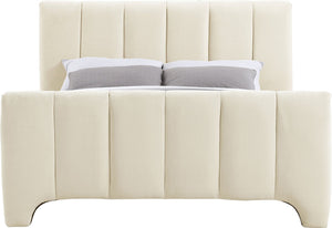 Meridian Furniture Camila Queen Platform Bed Channel Tufted Chenille Upholstered Frame Modern Bedroom Anchor Beige CamilaBeige-Q
