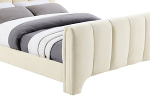 Meridian Furniture Camila Queen Platform Bed Channel Tufted Chenille Upholstered Frame Modern Bedroom Anchor Beige CamilaBeige-Q