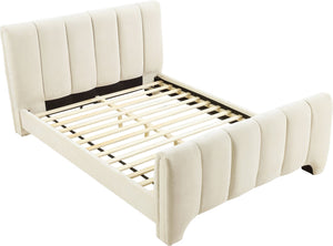 Meridian Furniture Camila Queen Platform Bed Channel Tufted Chenille Upholstered Frame Modern Bedroom Anchor Beige CamilaBeige-Q
