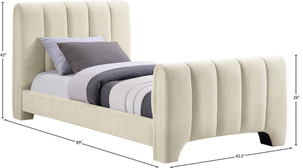 Meridian Furniture Camila Channel Tufted Twin Bed Soft Chenille Upholstered Frame for Modern Bedrooms Beige CamilaBeige-T