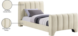 Meridian Furniture Camila Channel Tufted Twin Bed Soft Chenille Upholstered Frame for Modern Bedrooms Beige CamilaBeige-T