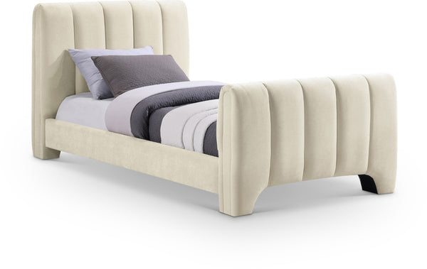 Meridian Furniture Camila Channel Tufted Twin Bed Soft Chenille Upholstered Frame for Modern Bedrooms Beige CamilaBeige-T