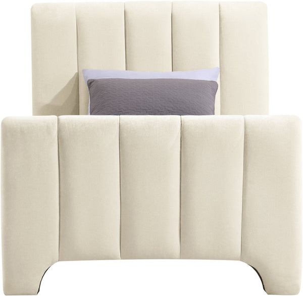 Meridian Furniture Camila Channel Tufted Twin Bed Soft Chenille Upholstered Frame for Modern Bedrooms Beige CamilaBeige-T