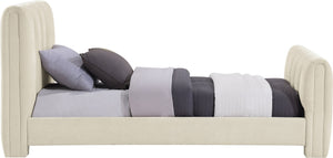 Meridian Furniture Camila Channel Tufted Twin Bed Soft Chenille Upholstered Frame for Modern Bedrooms Beige CamilaBeige-T