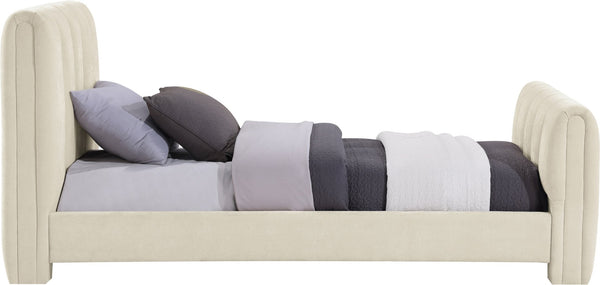 Meridian Furniture Camila Channel Tufted Twin Bed Soft Chenille Upholstered Frame for Modern Bedrooms Beige CamilaBeige-T