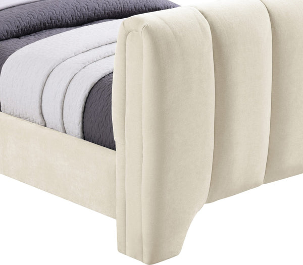 Meridian Furniture Camila Channel Tufted Twin Bed Soft Chenille Upholstered Frame for Modern Bedrooms Beige CamilaBeige-T