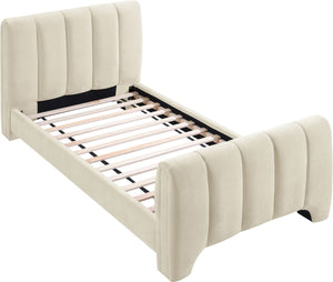 Meridian Furniture Camila Channel Tufted Twin Bed Soft Chenille Upholstered Frame for Modern Bedrooms Beige CamilaBeige-T