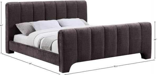 Meridian Furniture Camila Channel Tufted King Bed Chenille Upholstered Headboard for Modern Master Bedroom Brown CamilaBrown-K