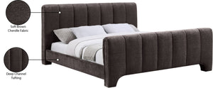 Meridian Furniture Camila Channel Tufted King Bed Chenille Upholstered Headboard for Modern Master Bedroom Brown CamilaBrown-K