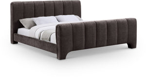 Meridian Furniture Camila Channel Tufted King Bed Chenille Upholstered Headboard for Modern Master Bedroom Brown CamilaBrown-K