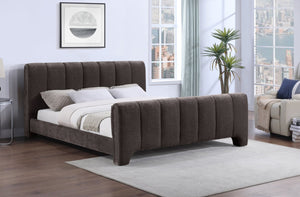 Meridian Furniture Camila Channel Tufted King Bed Chenille Upholstered Headboard for Modern Master Bedroom Brown CamilaBrown-K