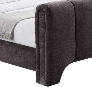 Meridian Furniture Camila Channel Tufted King Bed Chenille Upholstered Headboard for Modern Master Bedroom Brown CamilaBrown-K