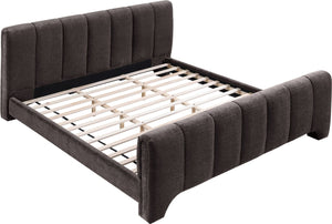 Meridian Furniture Camila Channel Tufted King Bed Chenille Upholstered Headboard for Modern Master Bedroom Brown CamilaBrown-K