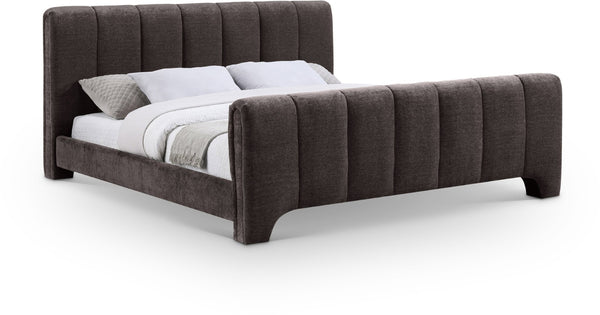 Meridian Furniture Camila Queen Platform Bed Channel Tufted Chenille Upholstered Frame Modern Bedroom Anchor Brown CamilaBrown-Q
