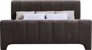 Meridian Furniture Camila Queen Platform Bed Channel Tufted Chenille Upholstered Frame Modern Bedroom Anchor Brown CamilaBrown-Q