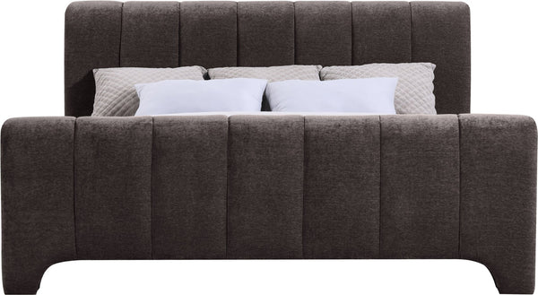 Meridian Furniture Camila Queen Platform Bed Channel Tufted Chenille Upholstered Frame Modern Bedroom Anchor Brown CamilaBrown-Q