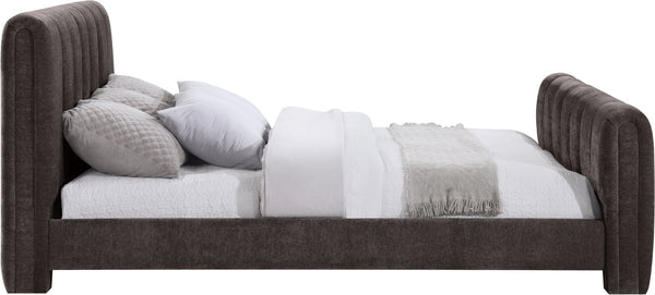 Meridian Furniture Camila Queen Platform Bed Channel Tufted Chenille Upholstered Frame Modern Bedroom Anchor Brown CamilaBrown-Q