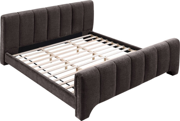 Meridian Furniture Camila Queen Platform Bed Channel Tufted Chenille Upholstered Frame Modern Bedroom Anchor Brown CamilaBrown-Q