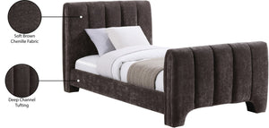 Meridian Furniture Camila Channel Tufted Twin Bed Soft Chenille Upholstered Frame for Modern Bedrooms Brown CamilaBrown-T