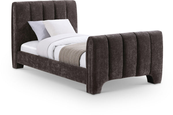 Meridian Furniture Camila Channel Tufted Twin Bed Soft Chenille Upholstered Frame for Modern Bedrooms Brown CamilaBrown-T