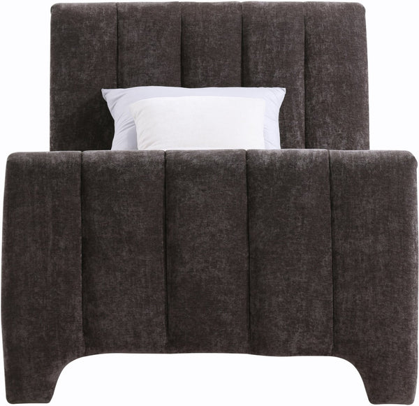 Meridian Furniture Camila Channel Tufted Twin Bed Soft Chenille Upholstered Frame for Modern Bedrooms Brown CamilaBrown-T