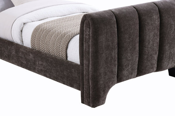 Meridian Furniture Camila Channel Tufted Twin Bed Soft Chenille Upholstered Frame for Modern Bedrooms Brown CamilaBrown-T