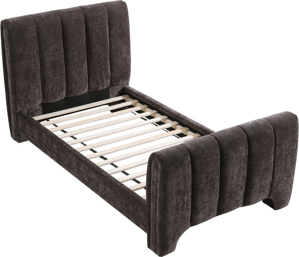 Meridian Furniture Camila Channel Tufted Twin Bed Soft Chenille Upholstered Frame for Modern Bedrooms Brown CamilaBrown-T