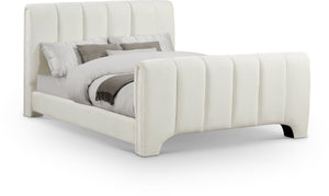 Meridian Furniture Camila Channel Tufted Chenille Full Upholstered Bed Sculpted Headboard Modern Bedroom Frame Cream CamilaCream-F