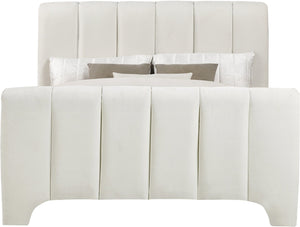 Meridian Furniture Camila Channel Tufted Chenille Full Upholstered Bed Sculpted Headboard Modern Bedroom Frame Cream CamilaCream-F