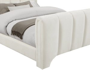 Meridian Furniture Camila Channel Tufted Chenille Full Upholstered Bed Sculpted Headboard Modern Bedroom Frame Cream CamilaCream-F