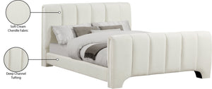 Meridian Furniture Camila Channel Tufted King Bed Chenille Upholstered Headboard for Modern Master Bedroom Cream CamilaCream-K