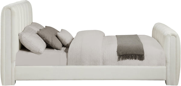 Meridian Furniture Camila Channel Tufted King Bed Chenille Upholstered Headboard for Modern Master Bedroom Cream CamilaCream-K