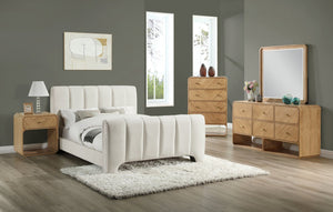 Meridian Furniture Camila Channel Tufted King Bed Chenille Upholstered Headboard for Modern Master Bedroom Cream CamilaCream-K