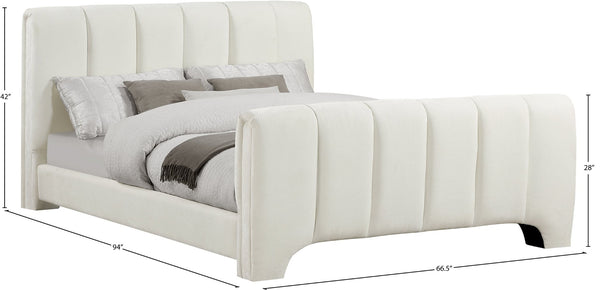 Meridian Furniture Camila Queen Platform Bed Channel Tufted Chenille Upholstered Frame Modern Bedroom Anchor Cream CamilaCream-Q