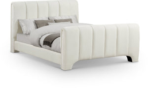 Meridian Furniture Camila Queen Platform Bed Channel Tufted Chenille Upholstered Frame Modern Bedroom Anchor Cream CamilaCream-Q