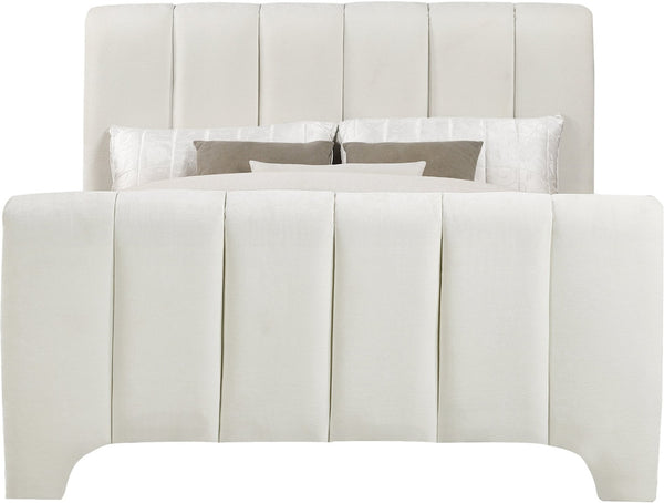 Meridian Furniture Camila Queen Platform Bed Channel Tufted Chenille Upholstered Frame Modern Bedroom Anchor Cream CamilaCream-Q
