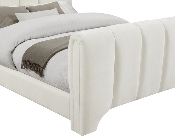 Meridian Furniture Camila Queen Platform Bed Channel Tufted Chenille Upholstered Frame Modern Bedroom Anchor Cream CamilaCream-Q