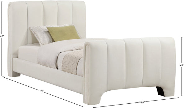 Meridian Furniture Camila Channel Tufted Twin Bed Soft Chenille Upholstered Frame for Modern Bedrooms Cream CamilaCream-T