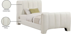 Meridian Furniture Camila Channel Tufted Twin Bed Soft Chenille Upholstered Frame for Modern Bedrooms Cream CamilaCream-T